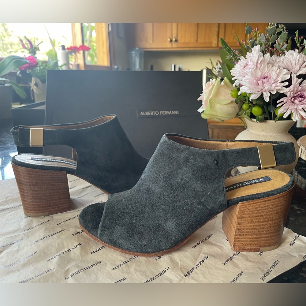 Alberto Fermani Ancona Suede Peep-toe Bootie, Anthracite - 37.5
